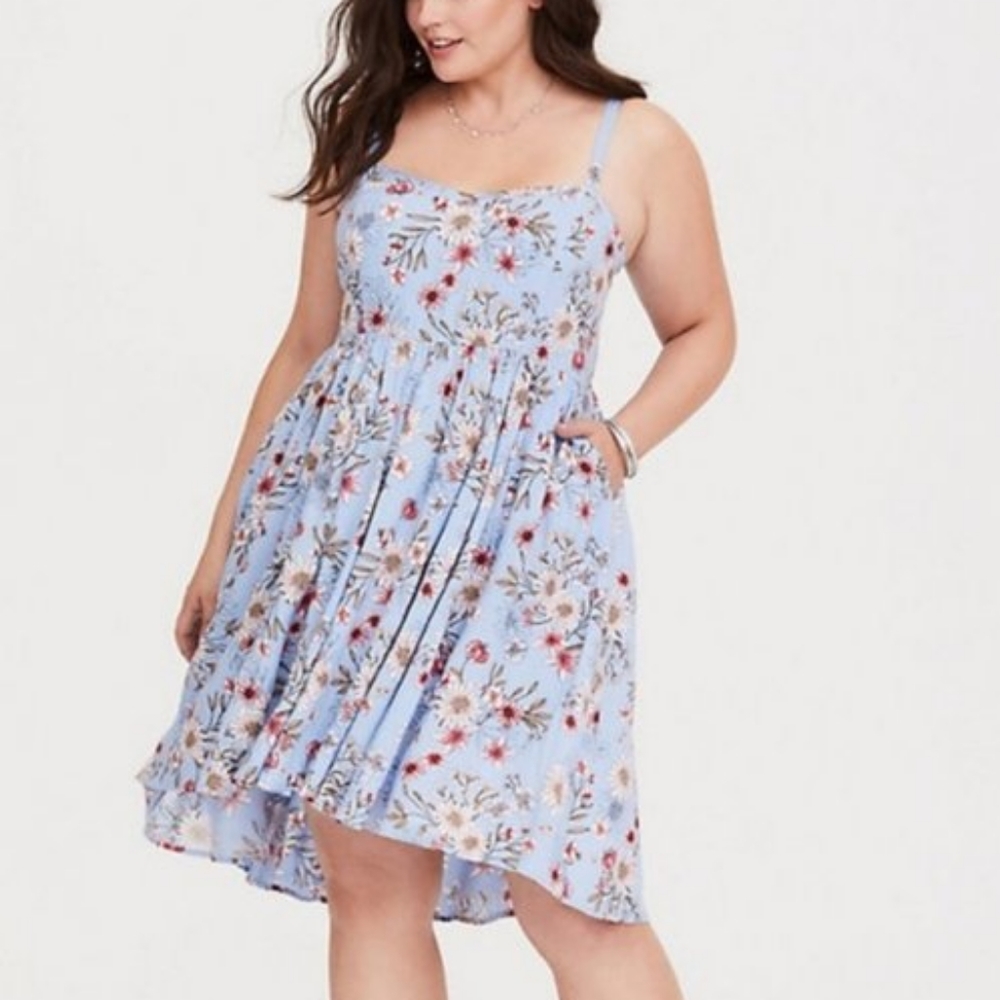 Torrid 3x blue floral high low dress